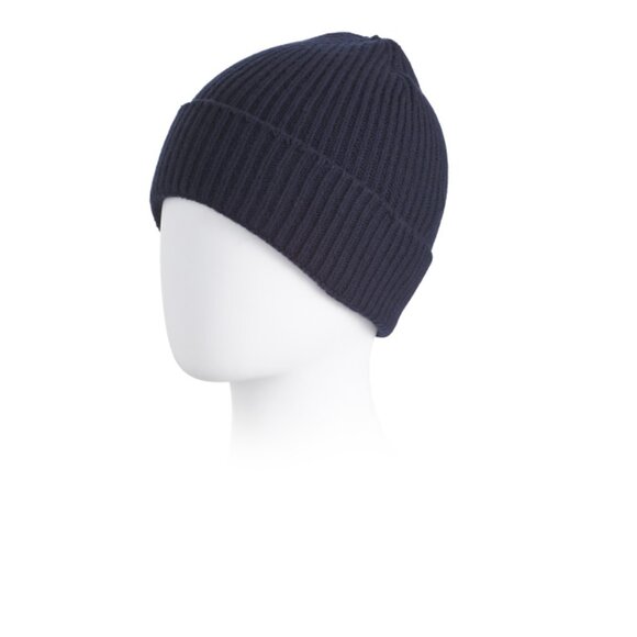 TESMA Blue Made In Italy Cashmere And Wool Blend Mini Rib Beanie - Picture 1 of 2